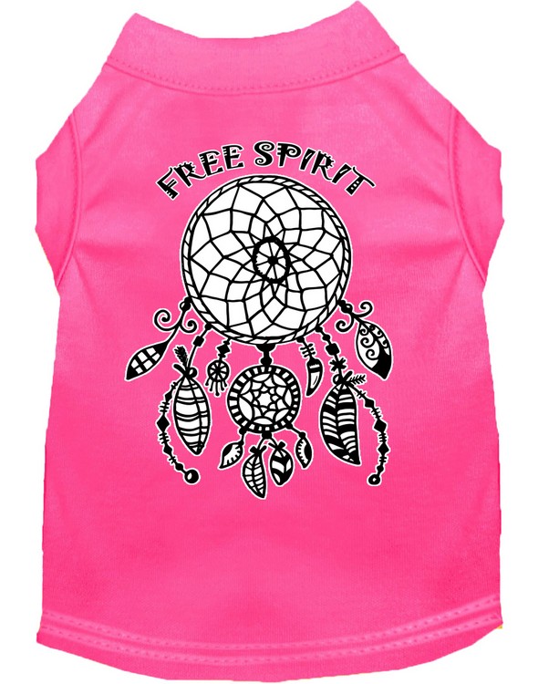 Free Spirit Screen Print Dog Shirt Bright Pink XS